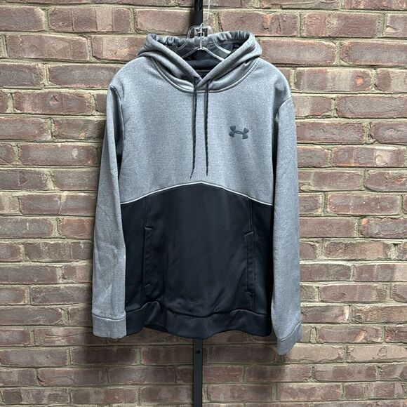 Under Armour Men’s Gray Black Cold Gear Hoodie Fleece Lined Loose Sweatshirt Siz - Picture 2 of 6